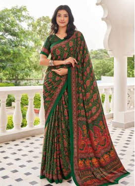 Green Crepe Silk Digital Print Work Traditional Saree for Women