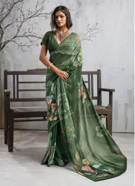 Green Georgette Classic Saree with Digital Print Work for Ceremonial