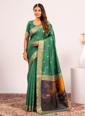 Green Silk Blend Classic Saree with Digital Print Work for Festival