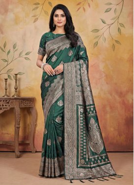 Green Silk Blend Traditional Saree with Woven Work for Casual