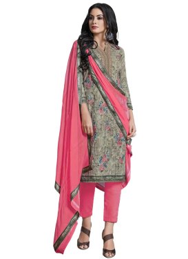 Grey and Hot Pink Pant Style Classic Salwar Suit