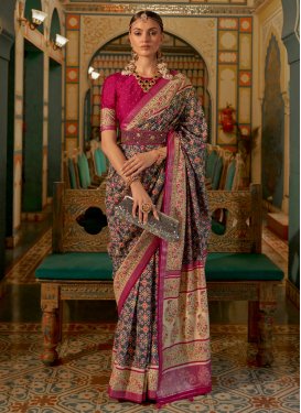 Grey and Hot Pink Trendy Saree For Ceremonial