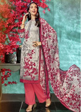 Grey and Off White Palazzo Straight Salwar Suit For Casual