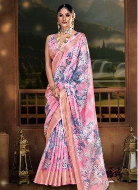 Grey and Pink Cotton Designer Traditional Saree