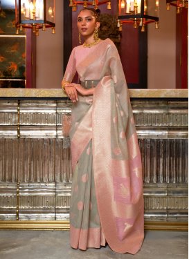 Grey and Pink  Designer Contemporary Saree