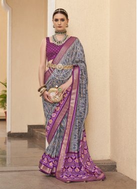 Grey and Purple Patola Silk Traditional Designer Saree