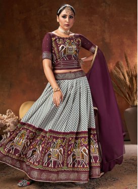 Grey and Purple Tussar Silk Designer Lehenga Choli