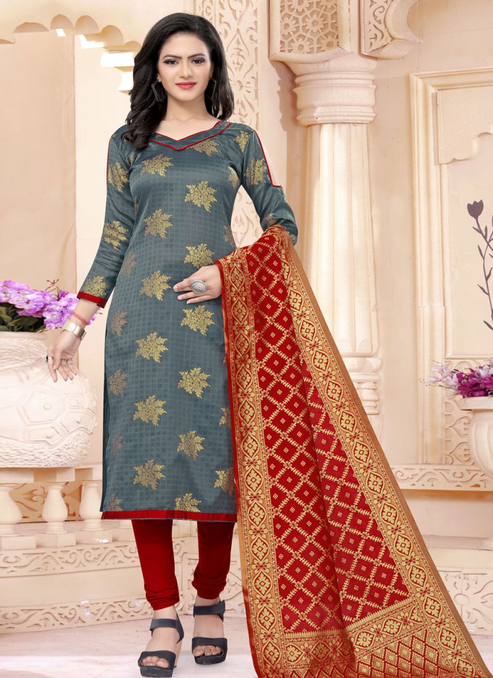 Latest Party Wear Churidar Salwar Suit Red Color