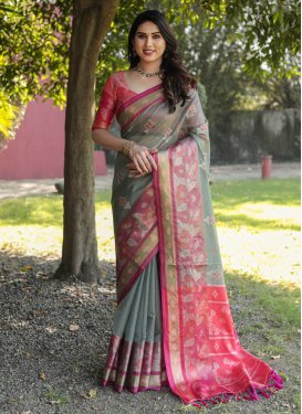 Grey and Rose Pink Designer Contemporary Style Saree For Ceremonial