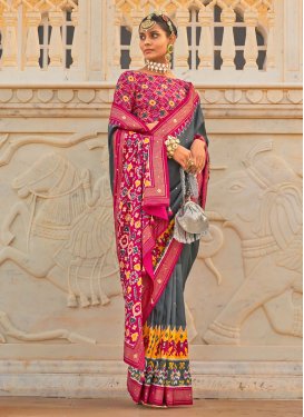 Grey and Rose Pink Designer Traditional Saree
