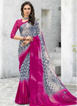 Grey and Rose Pink Silk Georgette Classic Saree For Casual