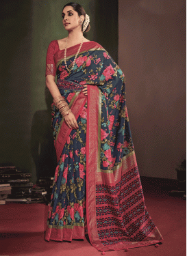 Grey and Rose Pink Tussar Silk Traditional Designer Saree