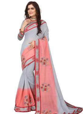 Grey and Salmon Designer Contemporary Style Saree For Festival