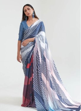 Grey and White Traditional Designer Saree