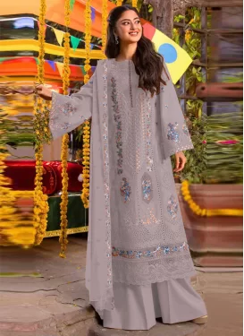 Grey Chiffon Palazzo Suit with Embroidered Work for Festival