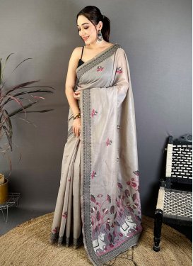Grey Cotton Woven Work Traditional Saree for Women