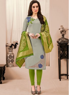Grey Embroidered Festival Churidar Suit