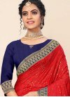 Navy Blue and Red Lace Work Trendy Classic Saree - 1