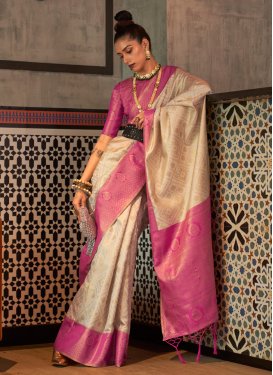 Handloom Silk Beige and Hot Pink Trendy Saree