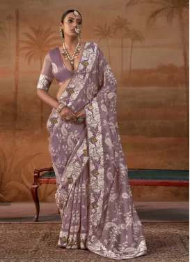 Handloom Silk Classic Saree in Mauve Pink with Embroidered Work for Women