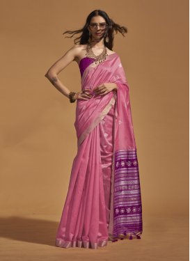 Handloom Silk Hot Pink and Purple Designer Contemporary Style Saree