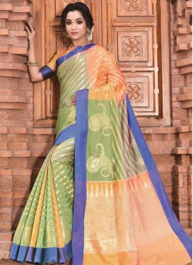 Handloom Silk Olive and Peach Woven Work Traditional Designer Saree
