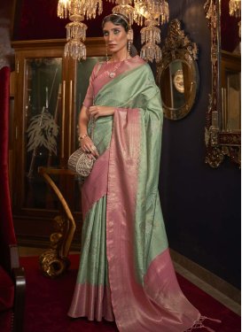 Handloom Silk Woven Work Pink and Sea Green Traditional Designer Saree