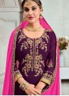 Haute Embroidered Faux Georgette Purple Palazzo Salwar Suit - 1