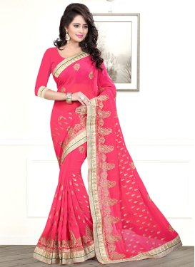 Heavenly Rose Pink Color Lace Work Party Wear Saree