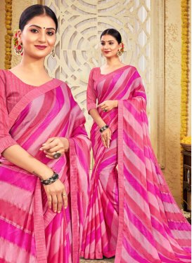Hot Pink and Magenta Strips Print Work Designer Traditional Saree