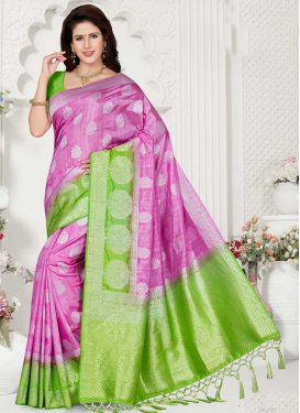 Hot Pink and Mint Green Art Silk Traditional Designer Saree
