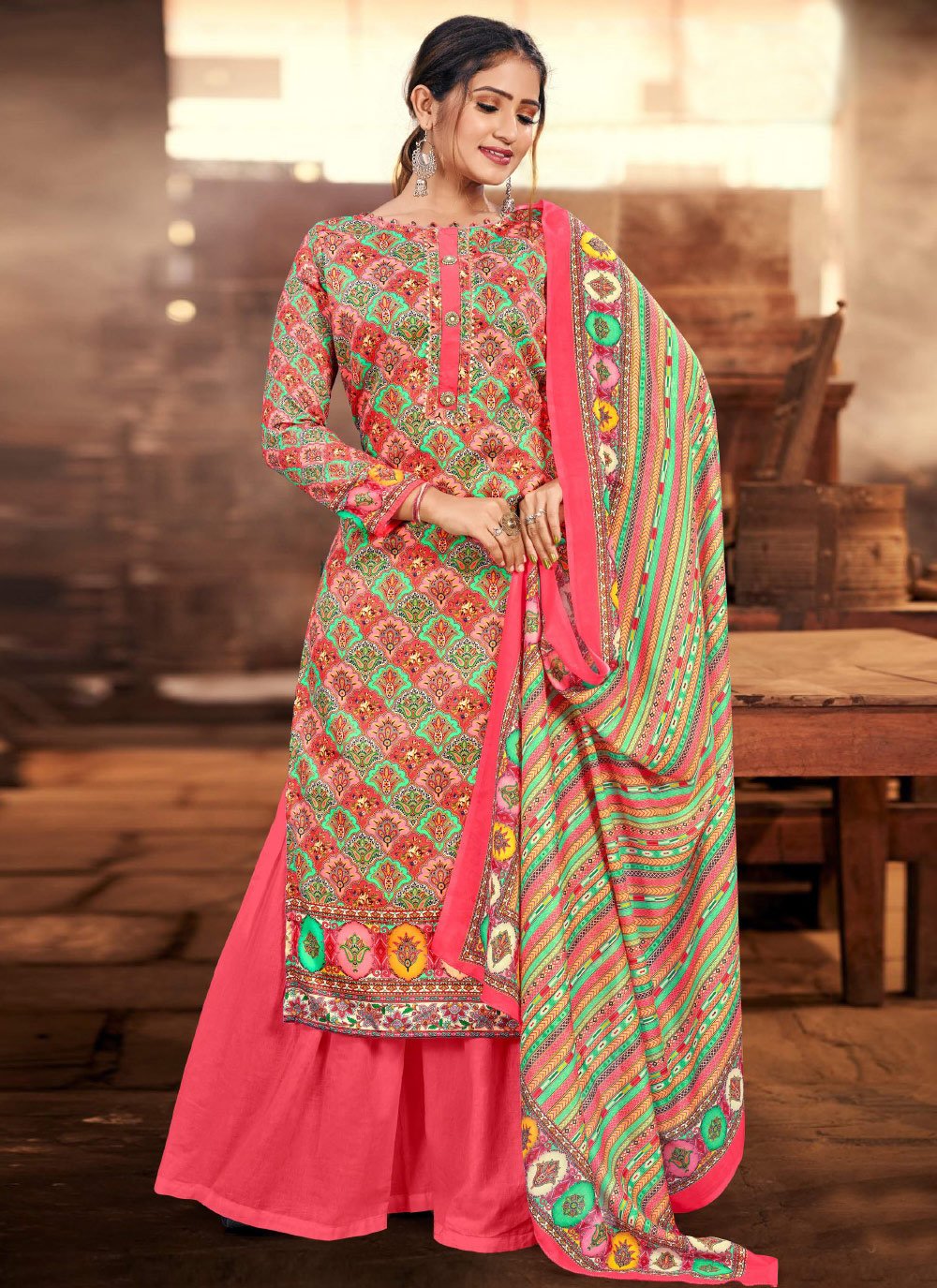 Cotton Palazzo Style Pakistani Salwar Suit