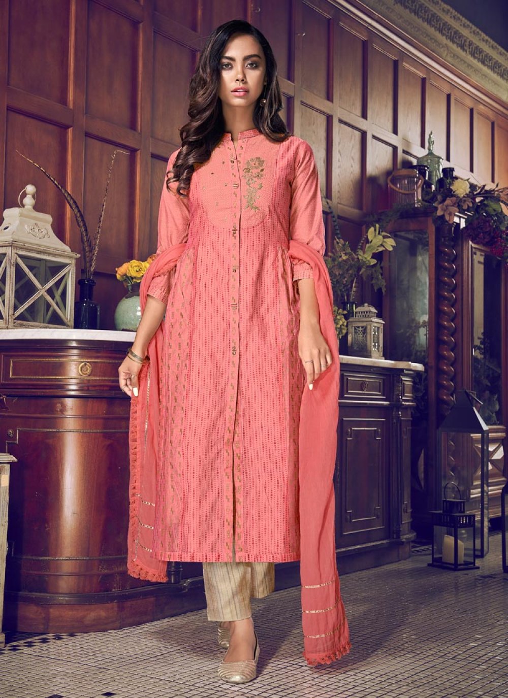Pink Color Georgette Base Stone Work Pant Style Salwar Suit
