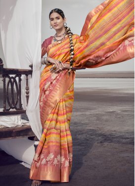 Hot Pink and Orange Silk Blend Designer Traditional Saree