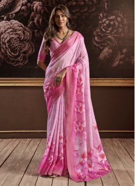 Hot Pink and Pink Handloom Silk Designer Contemporary Style Saree For Festival