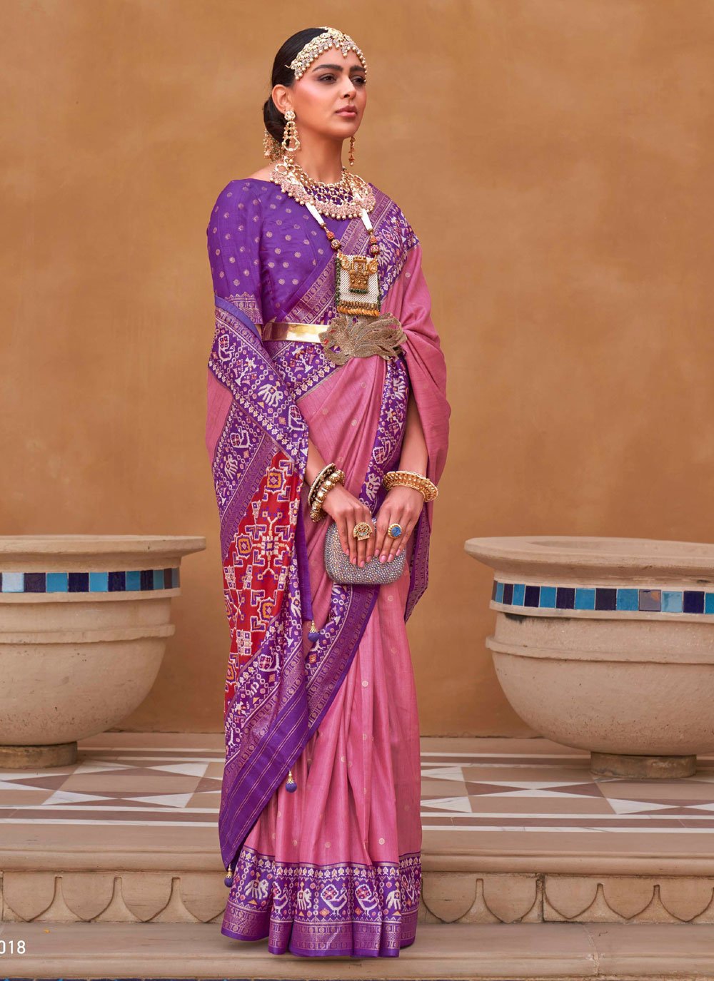 Hot Pink and Purple Patola Silk Designer Contemporary Style Saree
