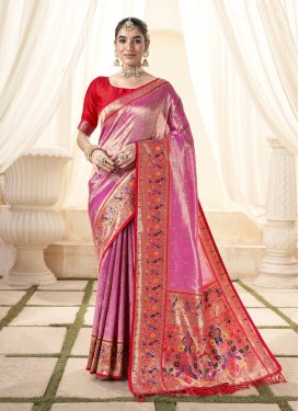 Hot Pink and Red Trendy Classic Saree For Party