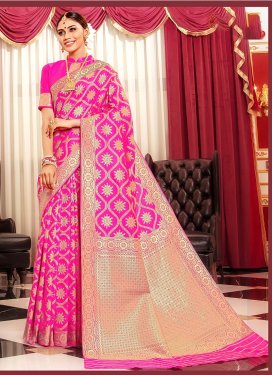 Hot Pink Art Silk Trendy Saree