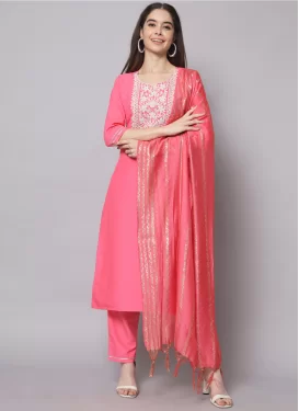 Hot Pink Chanderi Silk Readymade Salwar Suit with Embroidered Work for Ceremonial