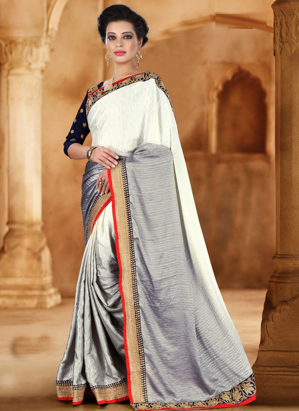 Buy White Organza Saree La Rose Online by Peeli Dori