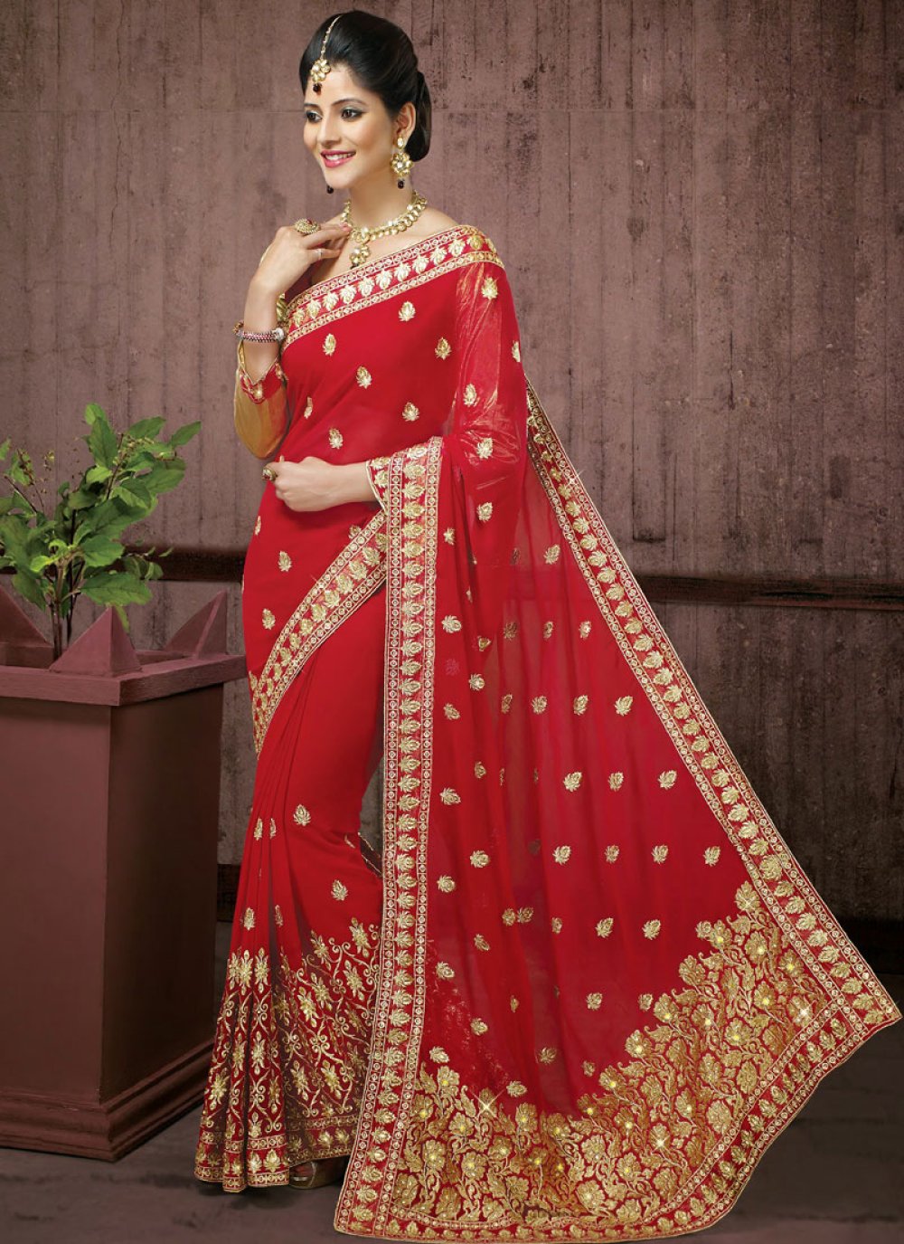 Red Colour Natural Silk Saree | Meena Bazaar Silk Saree