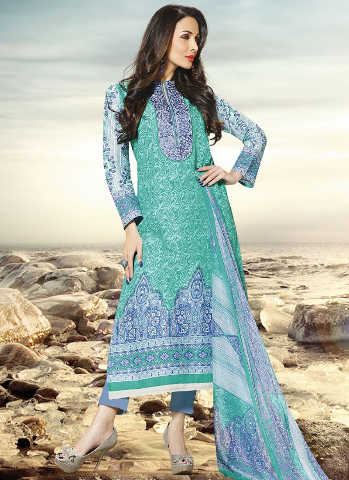 Ideal Sea Green Color Malaika Arora Khan Pant Style Pakistani Suit Ideal Sea Green Color Malaika Arora Khan Pant Style Pakistani Suit