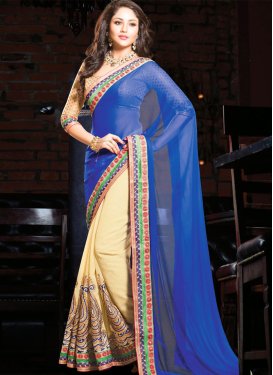 Immaculate Blue And Cream Color Half N Half Party Wear Saree