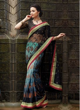 Immaculate Lace And Stones Work Half N Half Wedding Saree