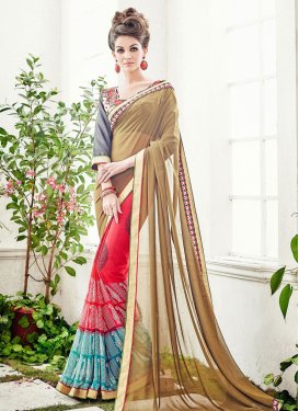 Impeccable Red And Brown Color Half N Half Casual Saree