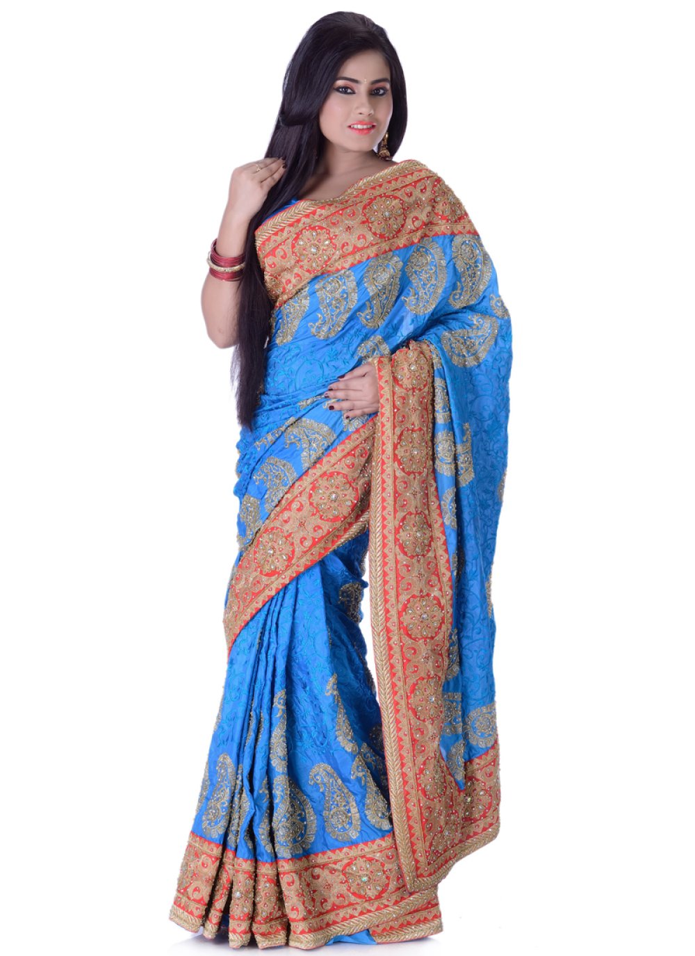 Imperial Chicken Work Blue Color Designer Saree