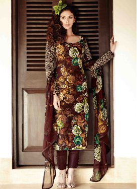 Imposing Coffee Brown Color Digital Printed Punjabi Suit