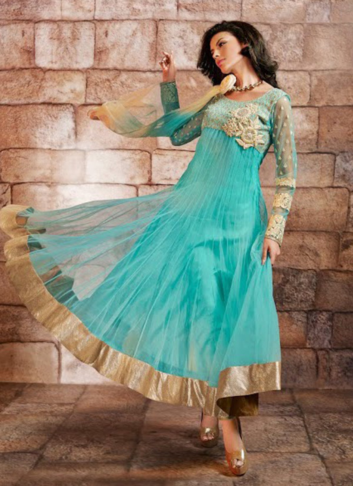 Impressive Aqua Blue Color Readymade Anarkali Suit