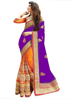 Innovative Faux Georgette Beads Work Half N Half Saree For Ceremonial