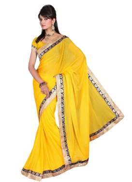 Innovative Yellow Color Lace Work Casual Saree